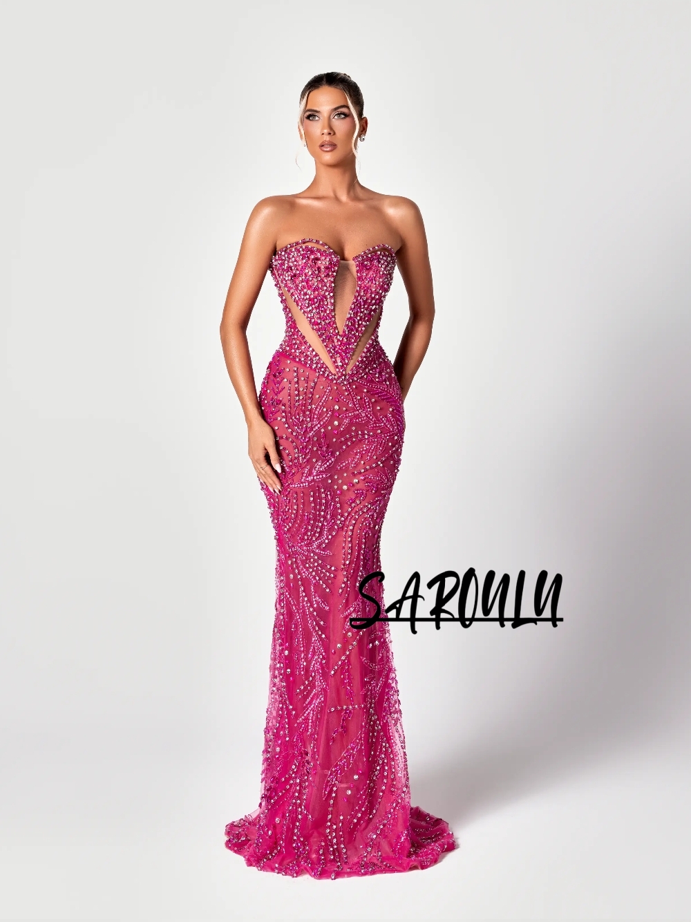 Formal Gala Wear Women - Fúcsia corte doce vestido de noite