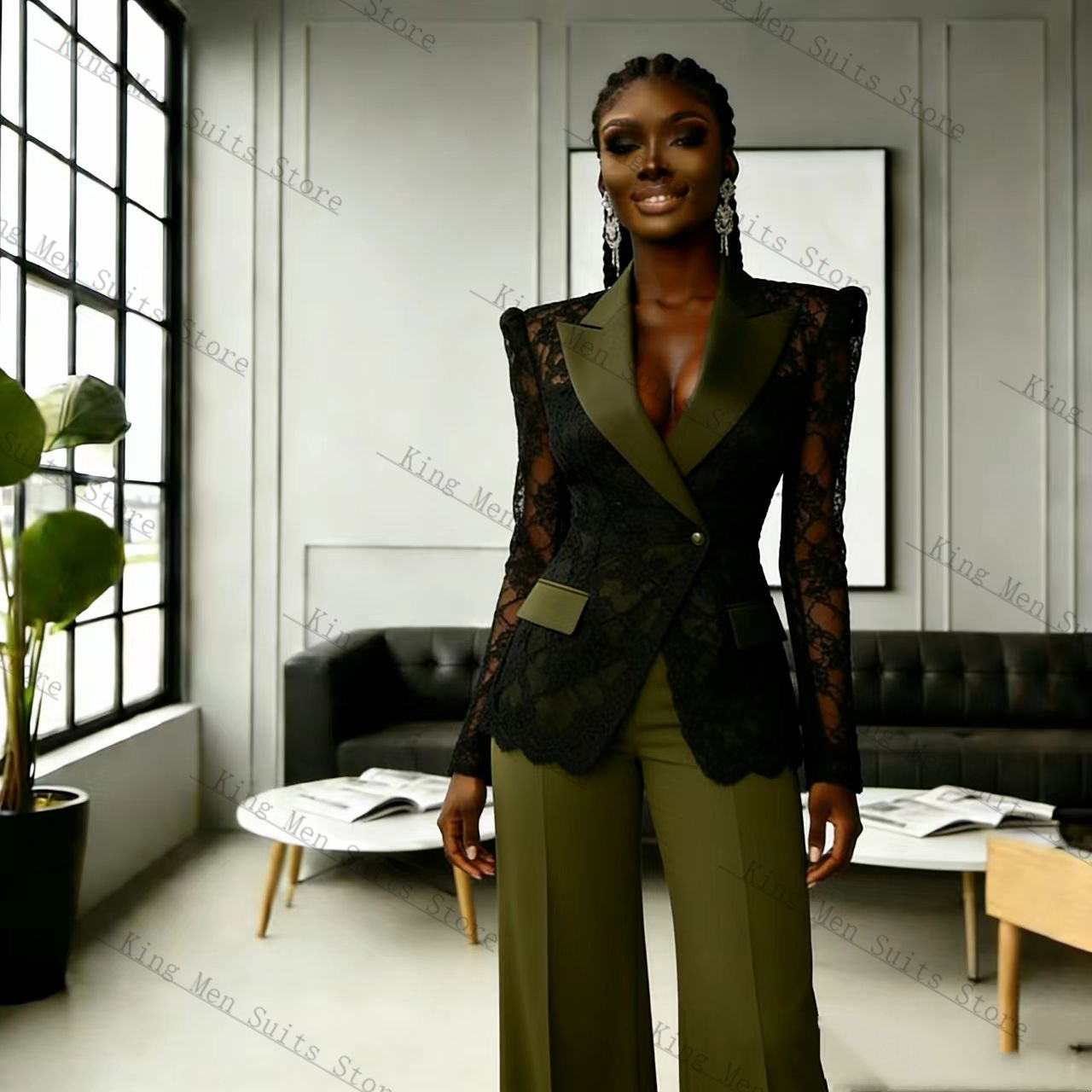 Women'S Formal Wear For Wedding Guest - Conjunto Feminino de Renda Verde e