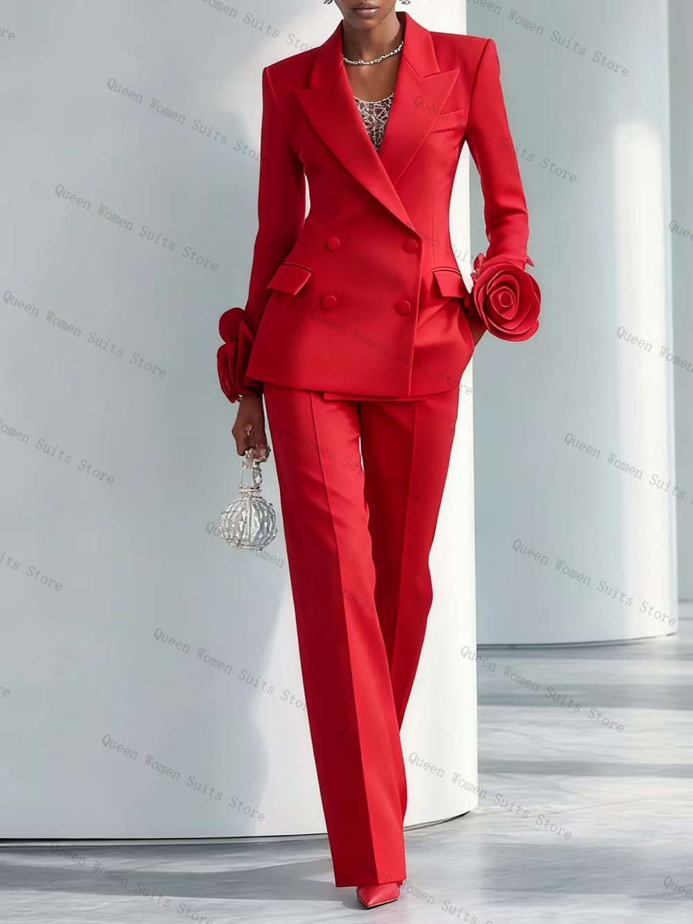 Women'S Formal Wear For Wedding Guest - Luxo vermelho feminino terno conjunto 2