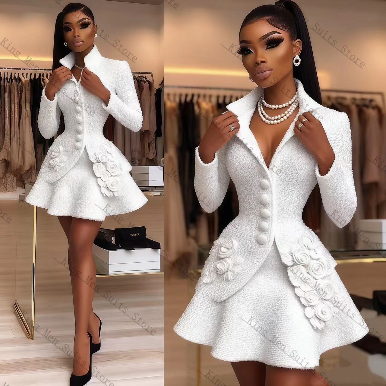 Luxo branco feminino terno con - Women'S Formal Wear For Wedding Guest avaliação e preço