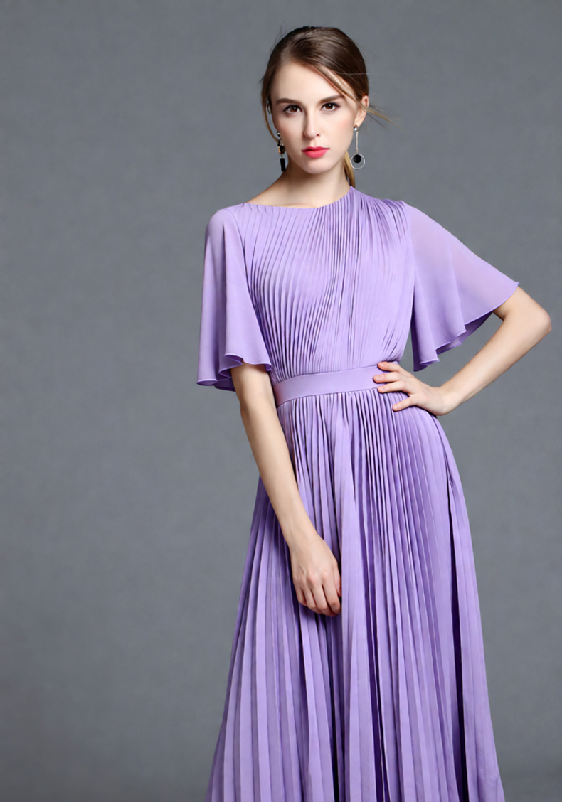 Vestido Midi Plissado Lilás co - Women'S Formal Wear For Wedding Guest avaliação e preço